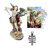 Heraldys.- Figura San Miguel Arcangel en Resina epoxi Pintada a Mano 21 cms. + Estampa + Medalla. Ta...