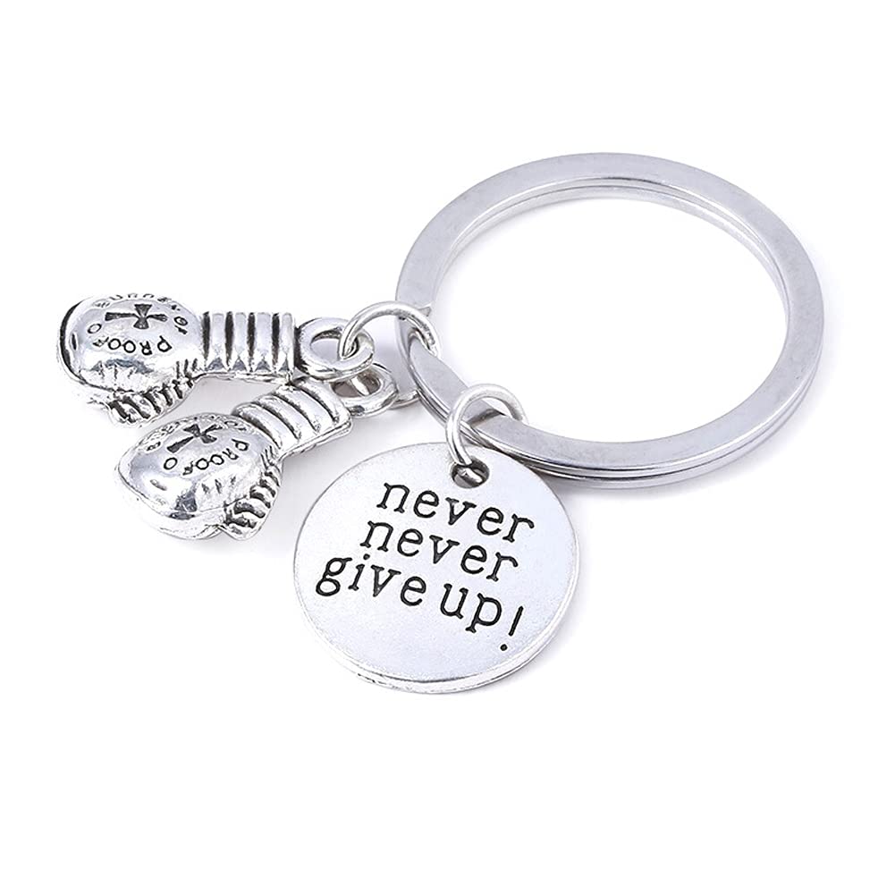 Arfuka Unisex Silver Keyring Boxing Glove Charm Keychain Never Give Up Engraved Key Ring Zinc Alloy Key Ring Gift For Men And Women