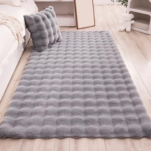 Alfombra de felpa de lujo para sala de estar y dormitorio, suave, esponjosa, antideslizante, color gris, 40 x 40 cm