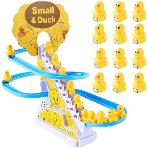 Elektrische Ente Treppensteigen Spielzeug, Elektrische Enten Slide Track Mit Licht und Musik 12 Stück Electric Duck Climbing Stairs Toy, Pädagogisches Spielzeug Ab 3 Jahre, Geschenk für Mädchen Jungen