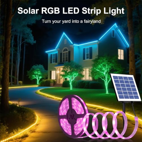 Image of MIHEAL Solar LED Strip Lights, 50FT RGB Color Changing, IP67 Waterproof | Solar powered, RGB color changing, outdoor decorative fairy lights, for yard garden trees patio fence decor