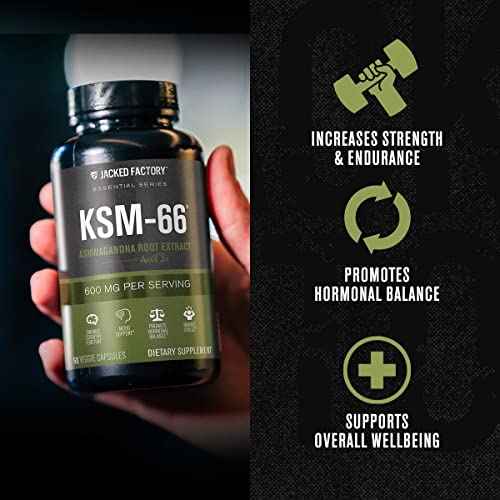 Image of Jacked Factory Ashwagandha Root Extract (KSM-66 Ashwagandha) w / 5% Withanolides - Supplement for Natural Stress Relief, Cognitive Function, Vitality, and Mood Support - 60 Veggie Capsules