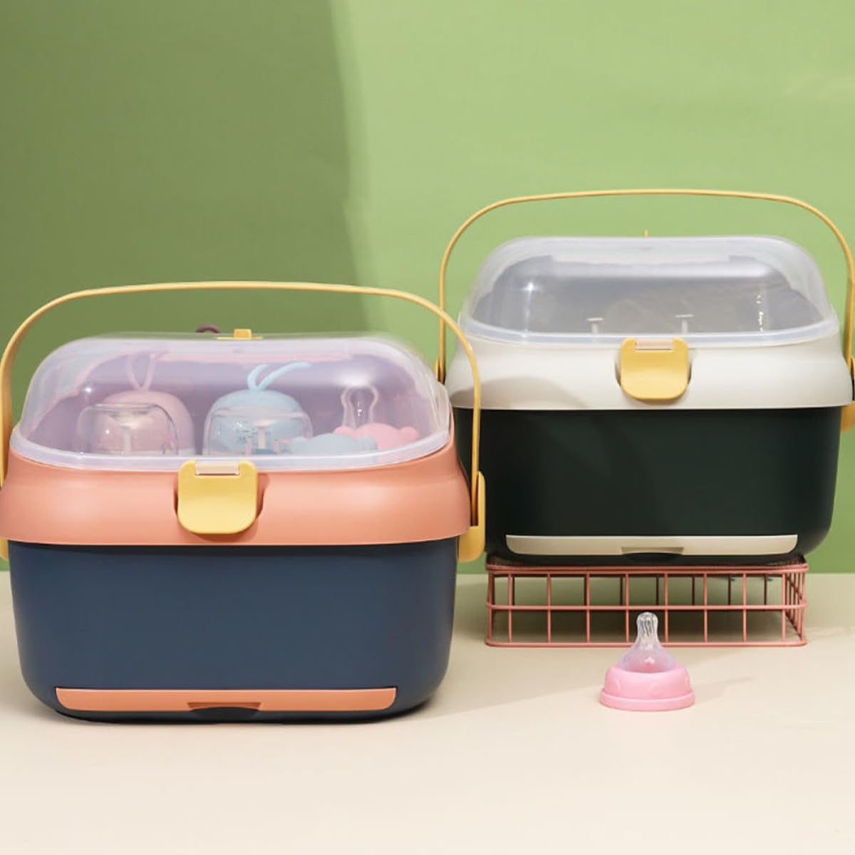 Caja Escurridor para Biberones Grande con Tapa Almacenamiento Multifuncional para Cocina y Productos para Bebés Resistente y Portátil para Mantener Orden y Limpieza