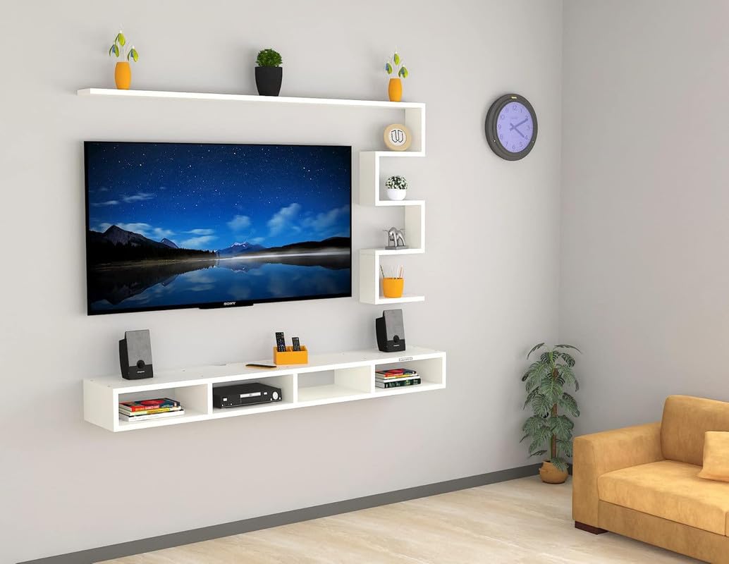 MACWUD RI Engineered Wood TV Entertainment Unit Set Top Box Stand, Mounted TV Unit - Ideal for Upto Size 55 inch (White) Color May Vary Slightly (B0DC13M1XH) Amazon Price History, Amazon Price Tracker