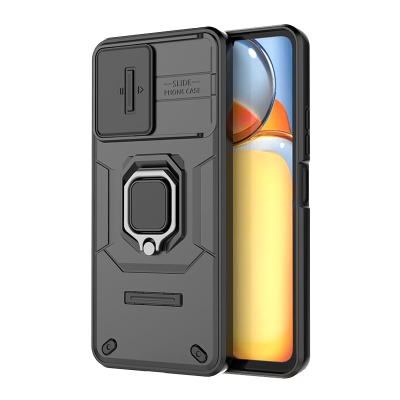 Image of Polycarbonate Camshield Pro Case With Slide Camera Protection And 360 Protection Ring Stand Bumper Back Case Cover For Poco C65 (Black)