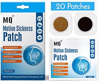 Motion Sickness Patch - 20 Pack - Works to Relieve Vomiting, Nausea, Dizziness & Other Symptoms Resulted from Sickness of Cars, Ships, Airplanes, Cruise, Trains & Other Forms of Transport Movement.