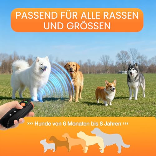 Antibellhalsband für Hunde, Anti-Bell-Gerät für Hunde, Wiederaufladbar Antibell Ultraschall Gerät mit 4 Modi, LED-Taschenlampe, 7m Reichweite, für kleine, Mittelgroße und Große Hunde (Schwarz.)
