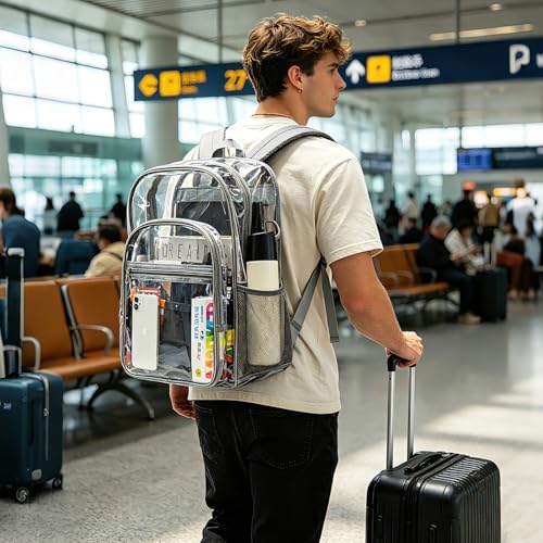 Image of gdbis Clear Backpack Heavy Duty, 17 inch Large PVC Transparent Bag with Reinforced Strap Stitches and Laptop Sleeve See Through Casual Backpack for Work Concert Travel Security - Grey