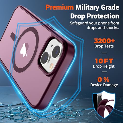 Image of SUPFINE Magnetic for iPhone 15 Plus Case & iPhone 14 Plus Case(Compatible with MagSafe)(Military Grade Drop Protection) Slim Translucent Shockproof Phone Case,Wine Red