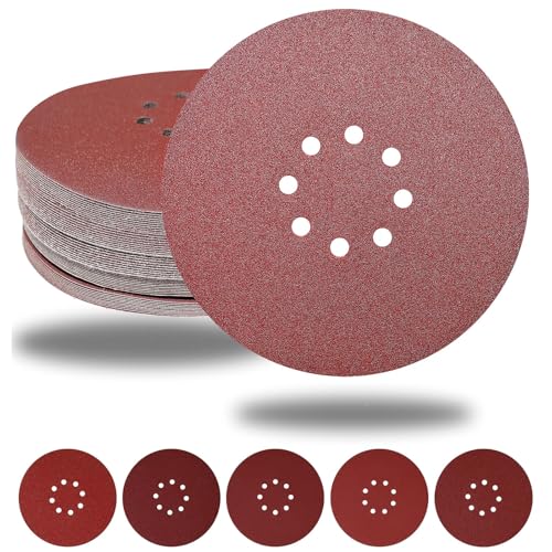 CUBEWAY CUBEWAY Disques de Ponçage 225 mm 50 Pièces 8 Trous Disques Abrasifs 225 mm Ronds Papier Abrasif for Ponceuse pour Cloisons Sèches Ponceuse Girafe...