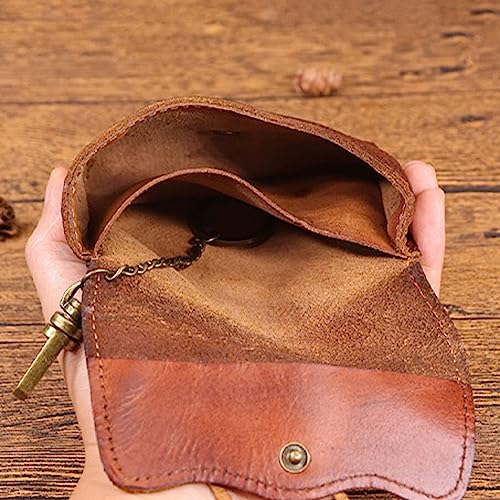 1PCS Leather Change Purse Key Coin Purse in Cowhide Leather Genuine Leather Wallet Coin Purse for Men and Women (Light brown)3