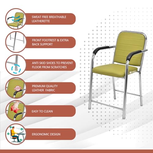 Image of GOYALSON Office Chair Visitor with arm Rest with Steel Frame and Cushioned seat Back Chair Without Wheels Chair (1, Green, Heavy 1)