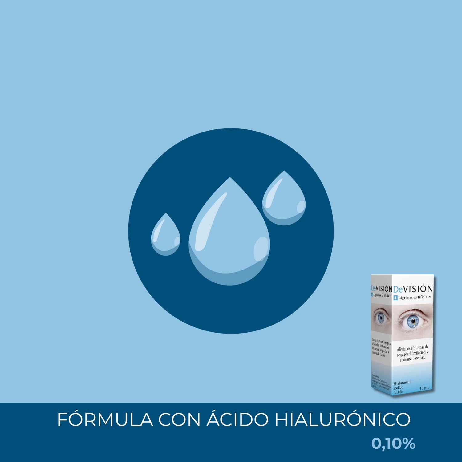 DeVisión Lágrimas Artificiales 15 ml - Pack de 3 Unidades - Gotas Oftálmicas con Hialuronato Sódico 0,10% – Lubricante Ocular para Aliviar la Sequedad, Irritación y Cansancio Ocular – Envase Gotero