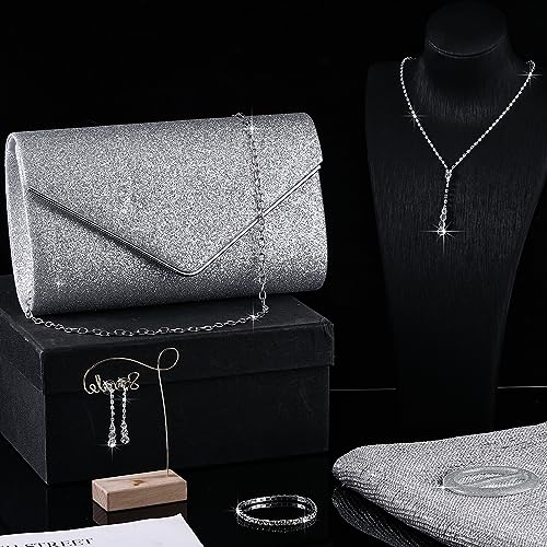 Hicarer 5 Pcs Dressy Jewelry Sets, Silver Shawls and Wraps, Clutch Purse for Homecoming Prom Evening Women Formal3