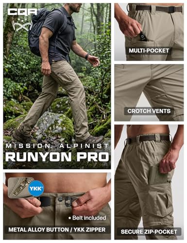 Image of CQR Men's Convertible Cargo Tactical Pants, Water Resistant Outdoor Hiking Pants, Zip Off Lightweight Stretch Work Pants