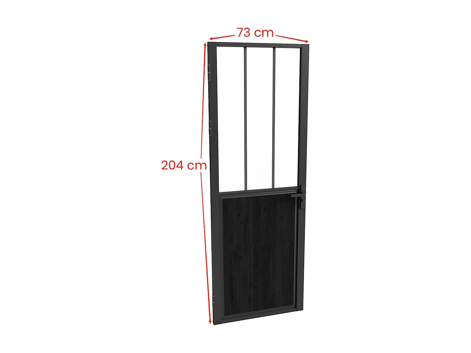 Vente-unique - Bloc porte réversible en aluminium et verre trempé style atelier - H204 x L73 cm - Noir - ERMELO