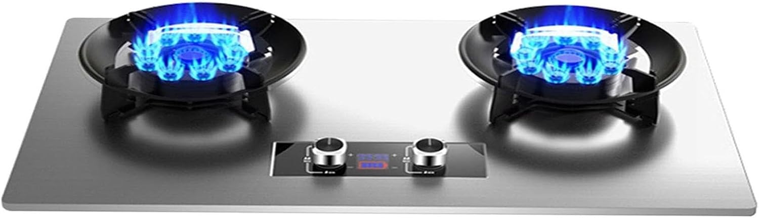 Portable Gas Stove 2 Burner - 5.2KW Stainless Steel Camping Cooker, Hob Cooktop Flip-top Design, with Auto Ignition, for Outdoor Kitchen, RV Emergency Cooking(LPG)(NG)