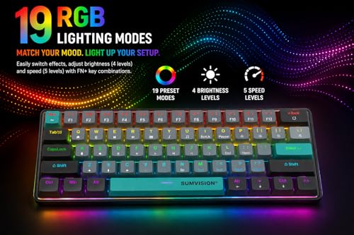 Sumvision Seeker Destroyer II 60% Mechanical Gaming Keyboard Red Switch Compact RGB Backlit (19 Modes) Anti-Ghosting, Detachable USB-C, US Layout with £ Support Wired Keyboard for PC Mac Laptop Gaming - Image 3