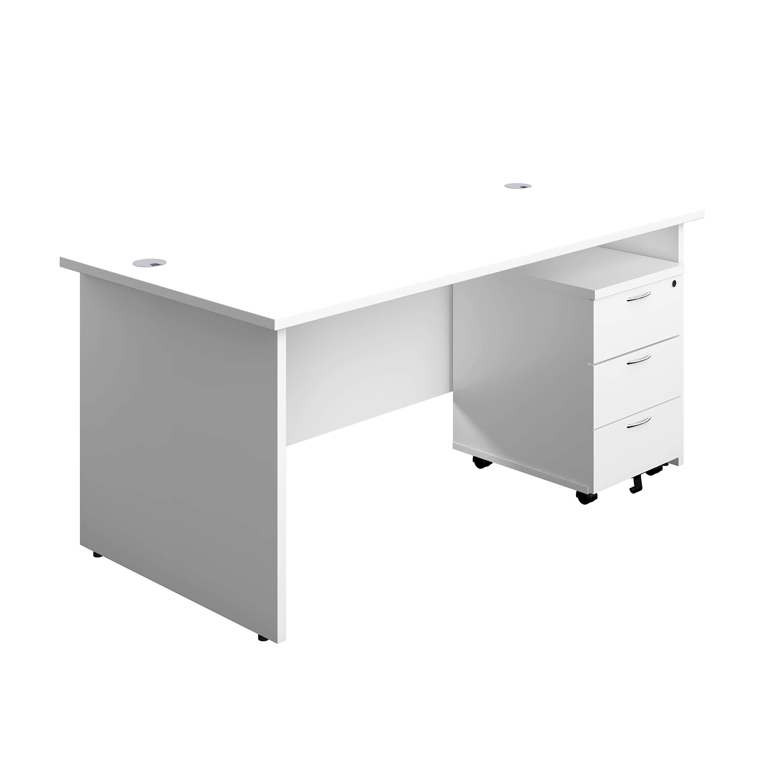 Office Hippo Panel Desk | Panel Desk with 2 Mobile Storage Including Filing Drawer, White, 160 x 80 x 73 cm