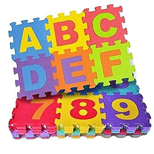 THE DIZIE SHOPPEE Mini Size Play Puzzle MAT for Kids, 36 pcs Alphanumeric, Interlocking Puzzle Mat with ABCD and 0-9 Numbers SetToy Mat for Kids(4 inch x 4 inch/Tiles) – 36 Tiles Colorful