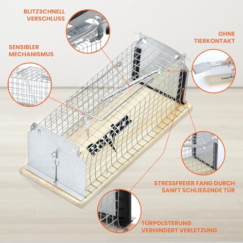 RAPIZZ Rattenfalle Lebend 2 Stück Groß - 30cm Länge Inkl. Sicherheitshandschuhe & Expertentipps I Ratten Lebendfalle Ratte lebende Rattenfallen Lebendfallen I Auch ideal als Mausefalle Mäusefalle