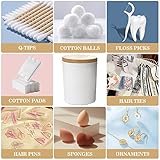 Ezebesta 3PCS Farmhouse 400ml White Bathroom Canisters with 12 Labels & Wooden Lid Thick Glass Jar Set Qtip Holder for Cotton Ball & Pads Storage Organization Minimalist Decor - Image 4