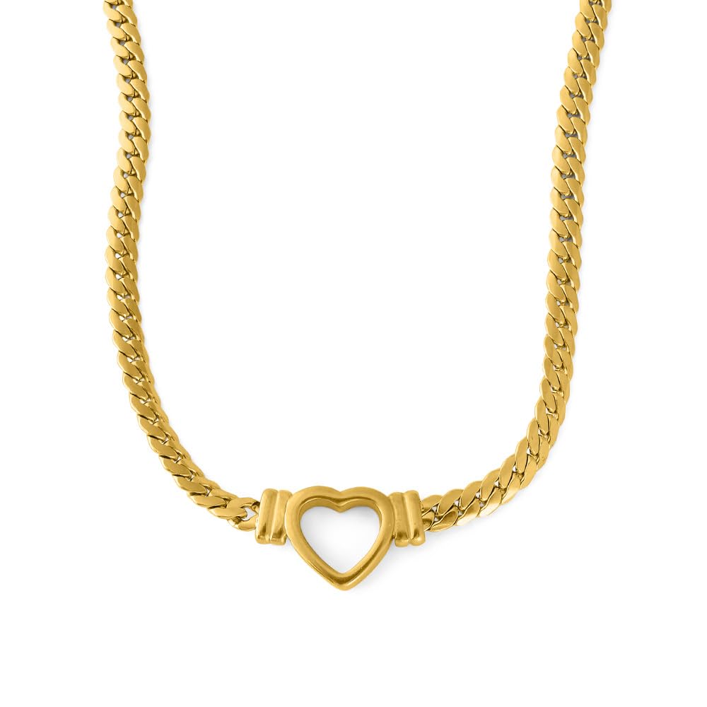 Cuban Chain Hollow Heart Necklace for Women - 18K Gold Plated Necklace, Women's Jewellery | Gift for Girls & Women-image-6
