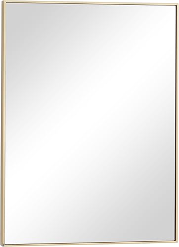 Miniatura 4 de Deco 79 Espejo de pared de madera para habitación, espejo de entrada con marco delgado, espejo de pared de 18 x 1 x 24 pulgadas, dorado