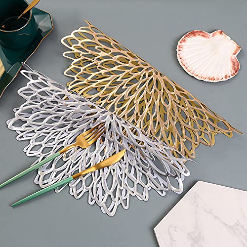 Hibiscus 4 Sottopiatti Rotondi In PVC Dorati Con Motivi Ibisco - Antiscivolo E Termici Per Natale, Matrimoni E Feste - 4
