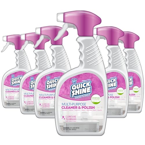 Quick Shine 3-IN-1 MAX ShinePower Surface Cleaner 24oz, 6Pk | Instantly Cleans & Shines w/Clean Shine Technology | Use on Countertops, Stainless, Mirrors, Granite & more | Streak Free, Zero Residue
