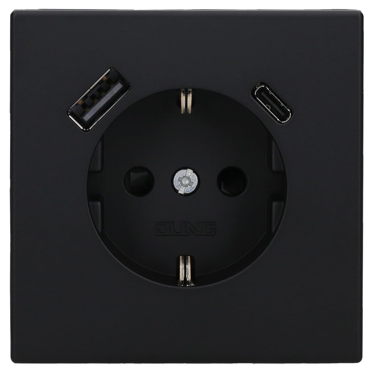Jung LS1520-15CASWM gniazdo wtykowe z USB typu AC (3A) ze zwiększoną ochroną przed dotykiem (termoplast odporny na pękanie), grafitowo-czarny matowy seria LS