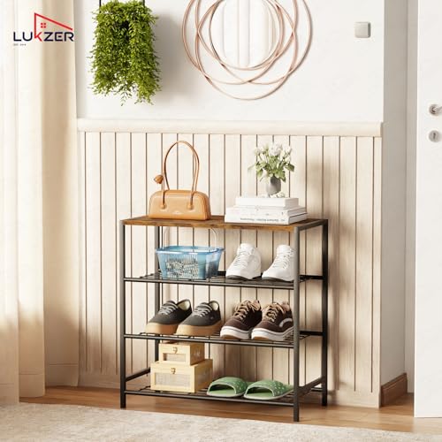 Image of Lukzer 3 Tier Multipurpose Shoe Rack Space Saving Open Storage Shelf for Daily Footwear, Books & Indoor Plants | Compact Freestanding Shoe Stand for Entryway, Balcony & Bedrooms - Black