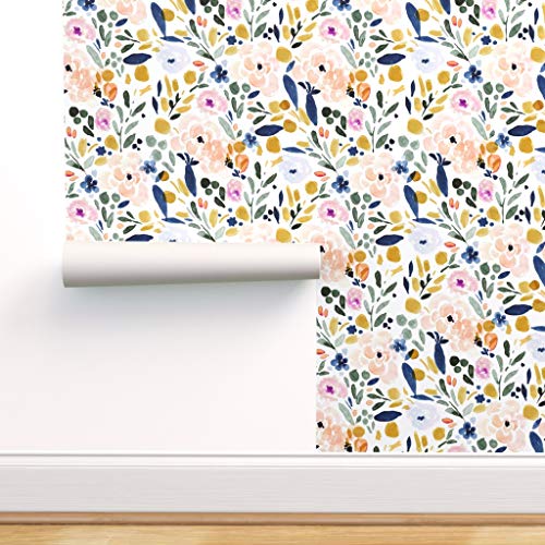 Best Quality 🔥 Spoonflower Peel and Stick Removable Wallpaper, Watercolor Floral Flower Girly Spring Pastel Mustard Print, Self-Adhesive Wallpaper 24in x 108in Roll Holiday Deals 🛒 Spoonflower Peel and Stick Removable Wallpaper, Watercolor Floral Flower Girly Spring Pastel Mustard Print, Self-Adhesive Wallpaper 24in x 108in Roll