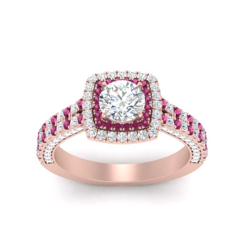 55Carat Choose Your Gemstone Double Band Square Halo Diamond CZ Ring 18K Rose Gold Plated Round Shape Halo Engagement Rings Everyday Jewelry Wedding Jewelry Handmade Gifts for Wife US Size 4 to 12