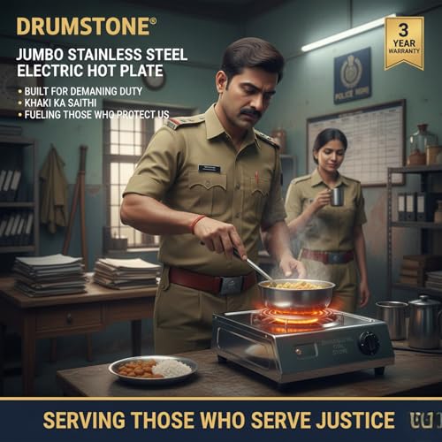 Image of Drumstone 2000W Electric Hot Plate, Single Burner Coil Cooktop with Adjustable Temperature Control, Stainless Steel Body, Portable Countertop Electric Stove for Home, Hostel & Office, Silver