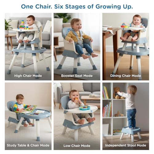 Image of Mee Mee Little Scholar Baby High Chair for Baby Feeding, 6-in-1 Convertible Kids Feeding Chair Compact Fold with High Adjustable, Play Chair Booster, Travel Friendly, 0.5 to 3 Years Kids (Grey)