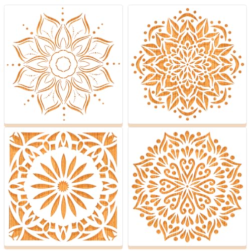 MWOOT 4 modelos de mandalas, desenhos de flores mandala, 20 x 20 cm
