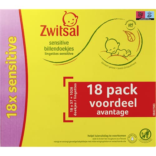 Zwitsal Sensitive Lingettes pour les peaux sensibles de bébé - 18 x 57 - Emballage bénéfique Cover