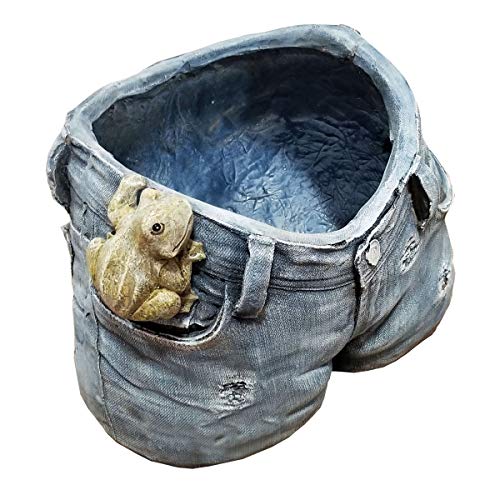 Alpine Corporation 10 Tall IndoorOutdoor Denim Shorts with Frog Shaped Planter and Yard Decoration