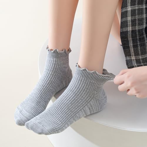 Image of Mcool Mary Womens Ankle Ruffle Socks Casual Cotton Frilly Breathable Cute Knit Lettuce Trim No Show Socks 6 Pack