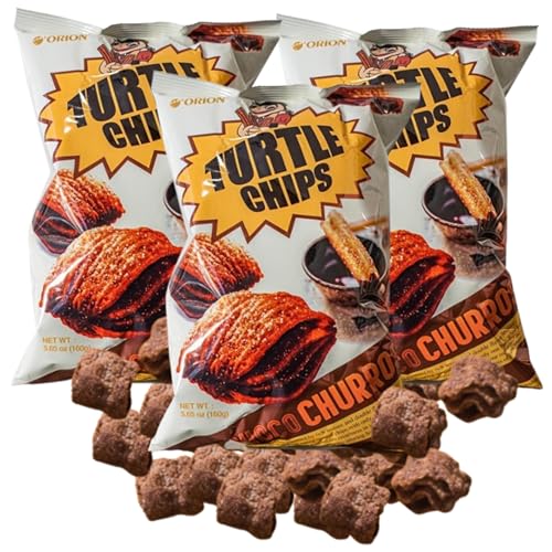 Turtle Chips, Big 5.65oz (160 Grams) 3 Packs, Turtle Chip Choco Churro Flavor, Crunchy Snack Perfect for On-the-Go Snacking