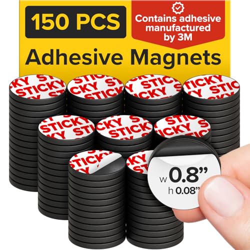 Image of Peel-&-Stick Flexible Adhesive Magnets - 150 pcs (0.8 inchx0.08 inch) Magnetic Dots for Office Supplies, Whiteboard, Crafts, Fridge, & School Projects