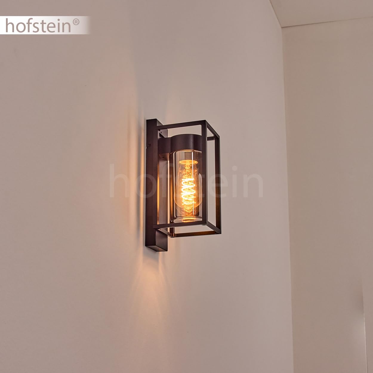 HOFSTEIN Außenwandleuchte Boucinho, Außenwandlampe aus Metall/Glas in Schwarz/Rauch, Wechselglas Klar, Wandleuchte Down außen mit tollem Lichteffekt, E27, IP44, Hof, Außenbereich, Terrasse, Haustüre