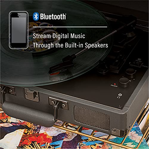 Image of Crosley CR8005F-SG Cruiser Plus Record Player, Slate | 3-Speed Turntable, Bluetooth In / Out, Built-in Stereo Speakers, Isolated Internal Speakers Minimize Vibration