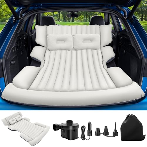 FineBud SUV Air Mattress with Air Pump,Thickened Camping Bed with 2 Pillows,Portable Car Air Mattress,Quick Easy Set-Up,Inflatable Bed for Car,Durability car Bed for SUV, Home,Travel,Camping(GreyBlue)