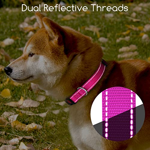 Dog Collar for Large Dogs, Nobleza Adjustable Reflective Girl Dog Collar with Safety Lock and Quick Release Buckle, Durable Nylon Pet Collar with Soft Neoprene Padded (Pink, L)