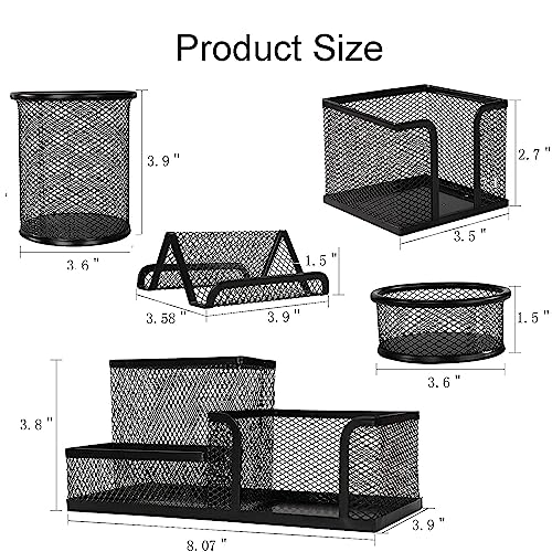 Byjoph Mesh Pen Holder For Desk Pencil Holders 5 Pieces Desk Organizer Office Supplies Caddy With Sticky Notes Holder For Office School Home Black #TOP1