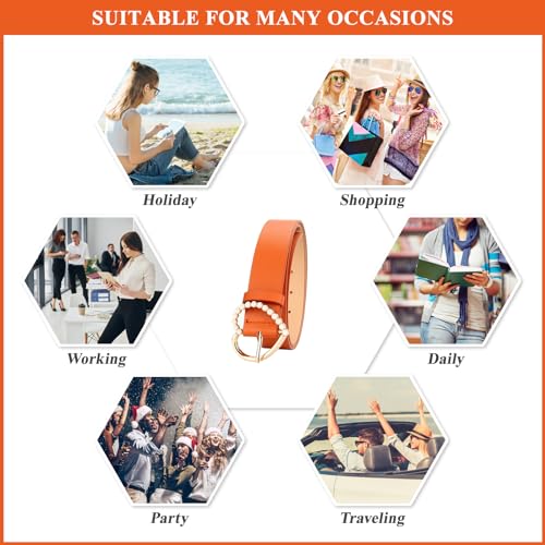 Classic PU Leather Belts for Women, Ladies Artificial Pearl Embed Waist Strap Heart Pin Buckle Belt4