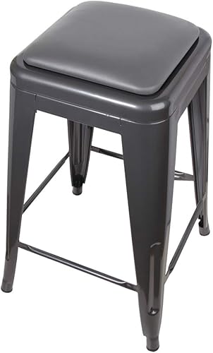 Miniatura 157 de GIA Taburete de mostrador sin respaldo de 24 pulgadas, cantidad de 4, bronce con asiento de madera clara Negro -,Café,Gris,gris, (Gun