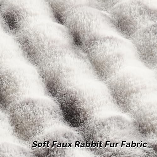 FUTEI Grey White Decorative Throw Pillow Covers 18x18 Inch Set of 2,Soft Fuzzy Faux Rabbit Fur Cushion Covers with Raised Texture,Neutral Boho Home Decor for Couch Bed Living Room